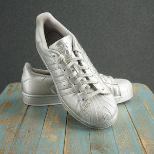 Adidas Originals Womens Superstar Sneakers Size 9 Metallic Silver Leather BB8139